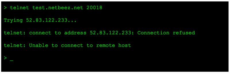 Telnet connection getting refused by a firewall.