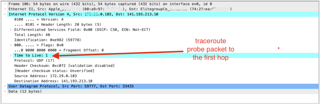 packet capture of traceroute packet